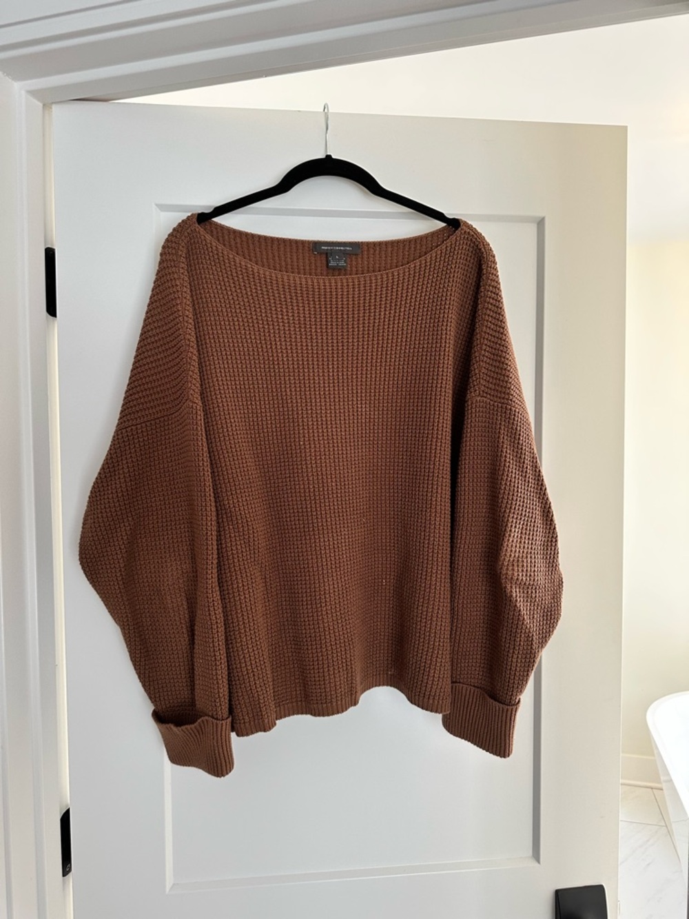 French Connection Waffle-Knit Scoop Neck Sweater in Chestnut